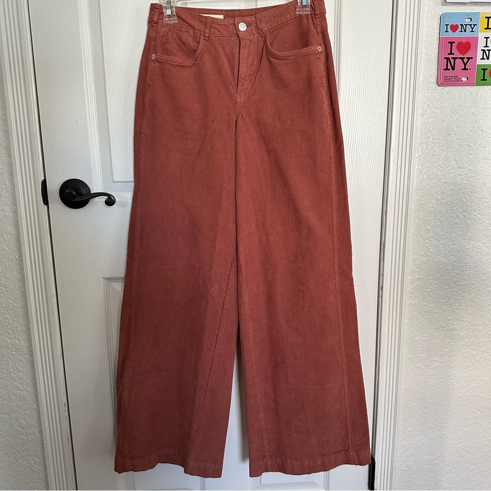 Anthropologie, Wide- leg salmon colored pant, Pilcro Corduroy